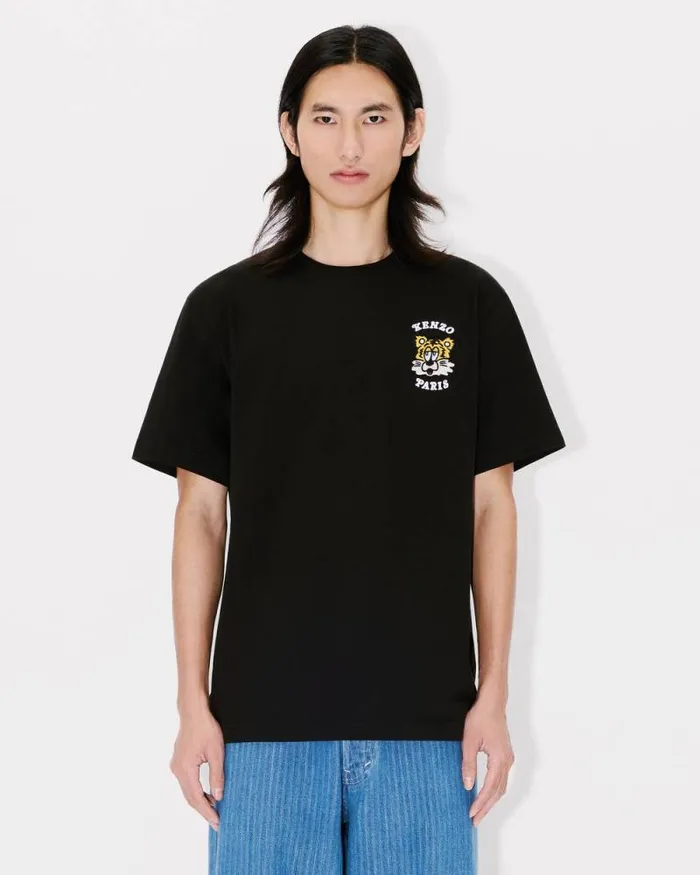 MenWomen 039KENZO VERDY MARKET039 Genderless Embroidered Tshirt In Cotton Black Kenzo Tshirts And Polos
