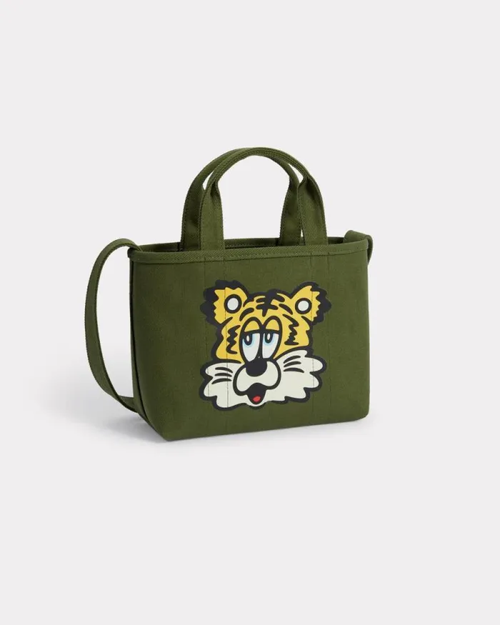MenWomen 039KENZO VERDY MARKET039 Reversible Small Tote Bag In Canvas Khaki Kenzo Bags