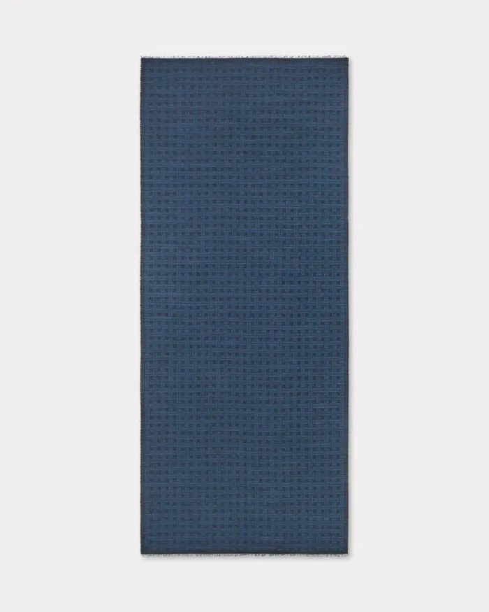 MenWomen 039KENZO Weave039 Jacquard Stole In Virgin Wool And Cotton Midnight Blue Kenzo Scarves