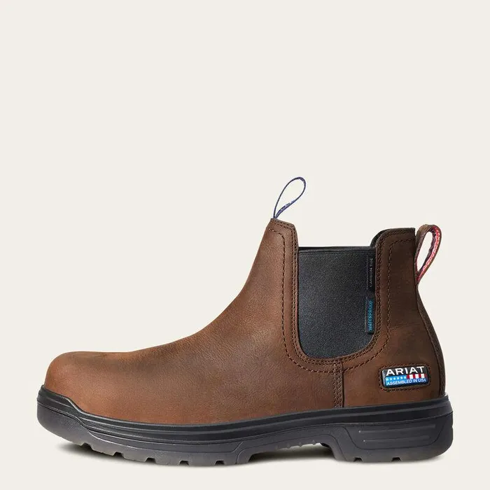 Men Work Boots Ariat Turbo Chelsea USA Assembled Waterproof Carbon Toe Work Boot Barley Brown Men Work Boots Ariat Turbo Chelsea USA Assembled Waterproof Carbon Toe Work Boot Barley Brown