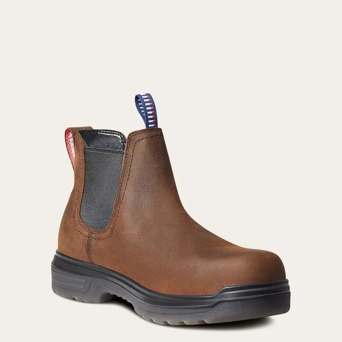 Men Work Boots Ariat Turbo Chelsea USA Assembled Waterproof Carbon Toe Work Boot Barley Brown Men Work Boots Ariat Turbo Chelsea USA Assembled Waterproof Carbon Toe Work Boot Barley Brown