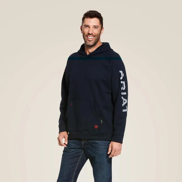 Men Workwear Ariat FR Primo Fleece Logo Hoodie Navy