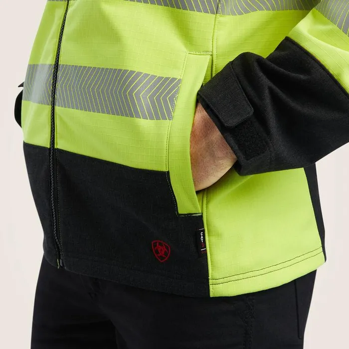 Men Workwear Ariat FR Vernon HiVis Softshell Jacket Hivis Yellow Men Workwear Ariat FR Vernon HiVis Softshell Jacket Hivis Yellow