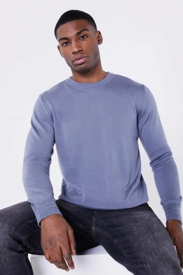 Mens Leo Knitted Jumper 8211 Blue Jameson Carter Hoodies and Sweatshirts