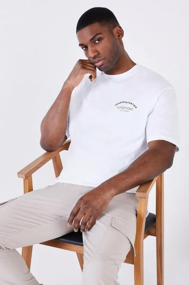 Mens Louie Oversized TShirt 8211 White Jameson Carter TShirts