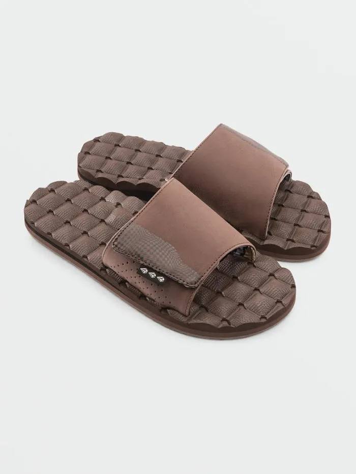 Mens Sandals Volcom Recliner Slide Sandals 8211 Brown