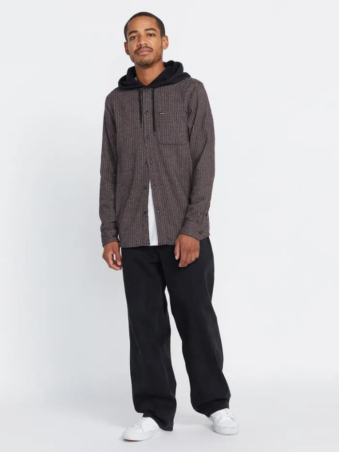 Mens Shirts and Flannels Volcom Archbold Hood Long Sleeve Shirt 8211 Black