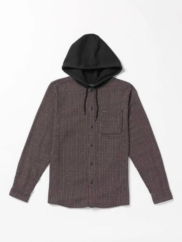 Mens Shirts and Flannels Volcom Archbold Hood Long Sleeve Shirt 8211 Black