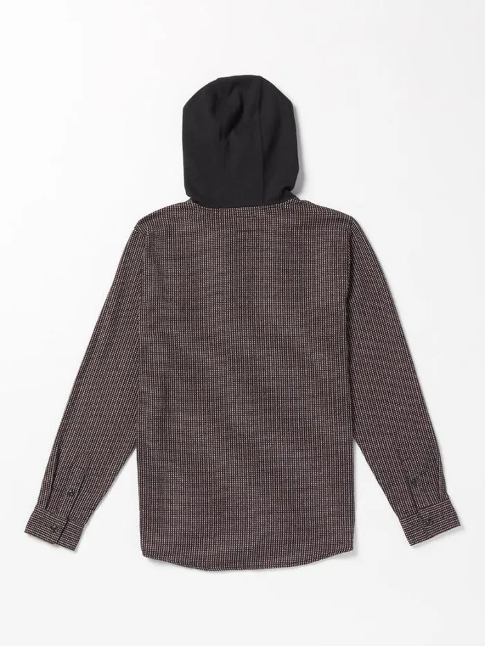 Mens Shirts and Flannels Volcom Archbold Hood Long Sleeve Shirt 8211 Black