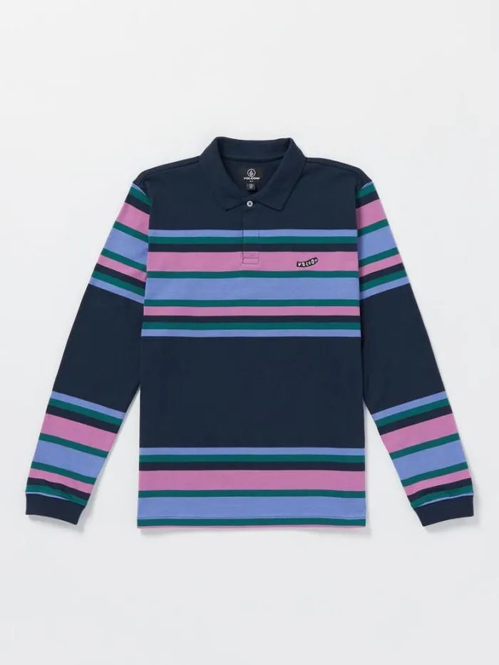 Mens Shirts and Flannels Volcom Sumpter Polo Long Sleeve Shirt 8211 Navy