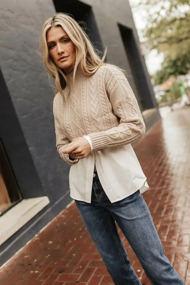 Mickie Cropped Sweater In Taupe Taupe Women Bohme Tops