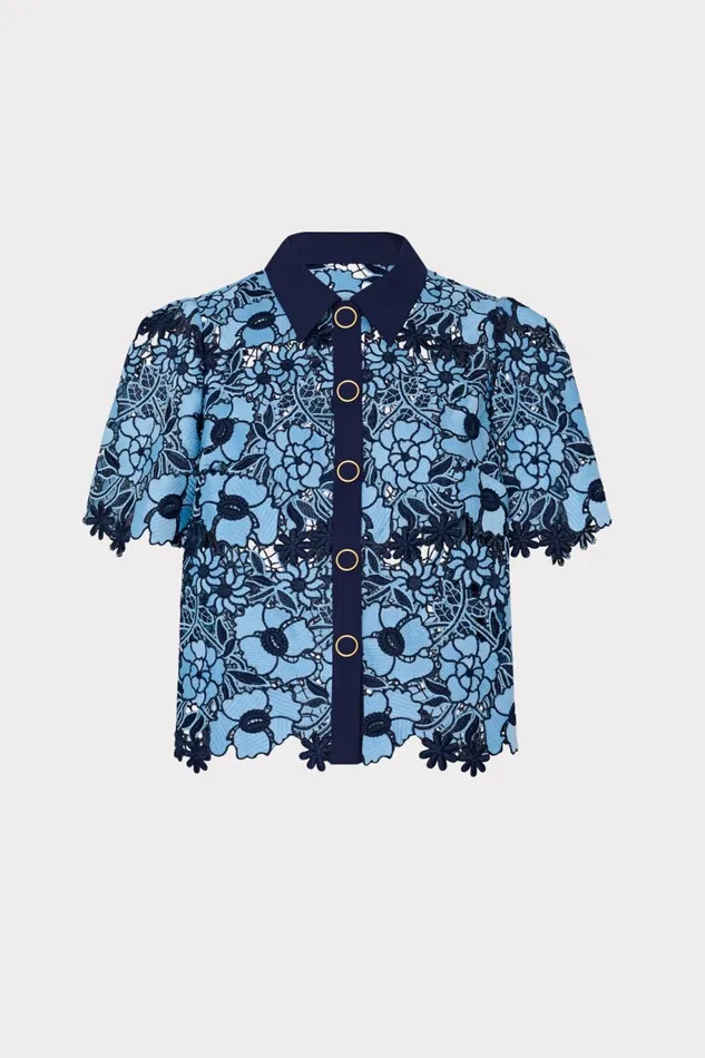 Milly Addison Two Tone Floral Lace Top Bluenavy Women Matching Sets