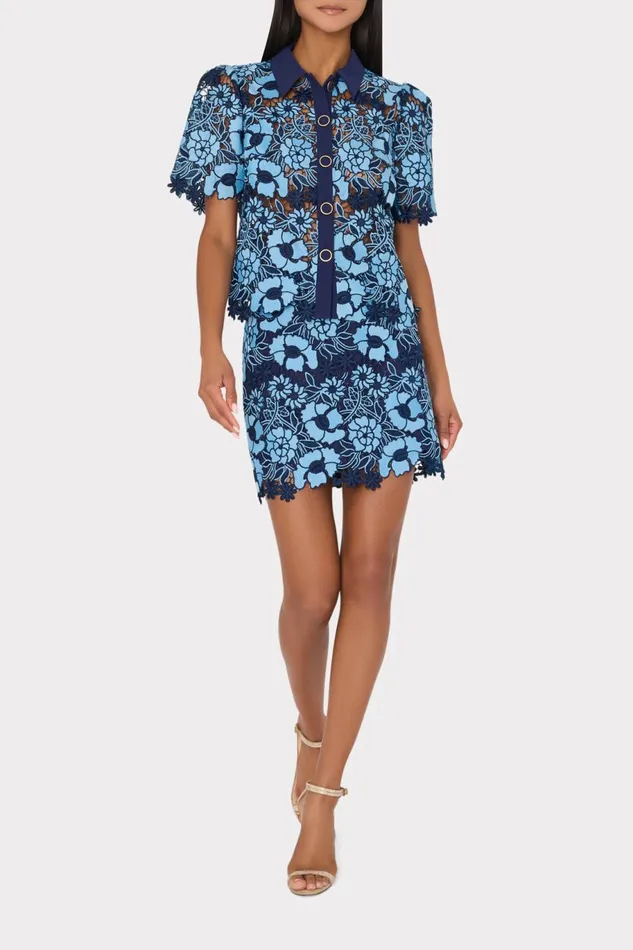 Milly Addison Two Tone Floral Lace Top Bluenavy Women Matching Sets Milly Addison Two Tone Floral Lace Top Bluenavy Women Matching Sets
