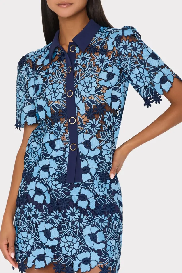 Milly Addison Two Tone Floral Lace Top Bluenavy Women Matching Sets Milly Addison Two Tone Floral Lace Top Bluenavy Women Matching Sets
