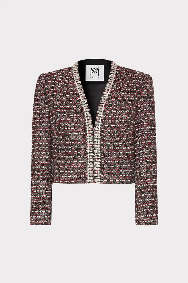 Milly Amaya Tweed Crystal Embellished Jacket Scarlet Multi Women Matching Sets