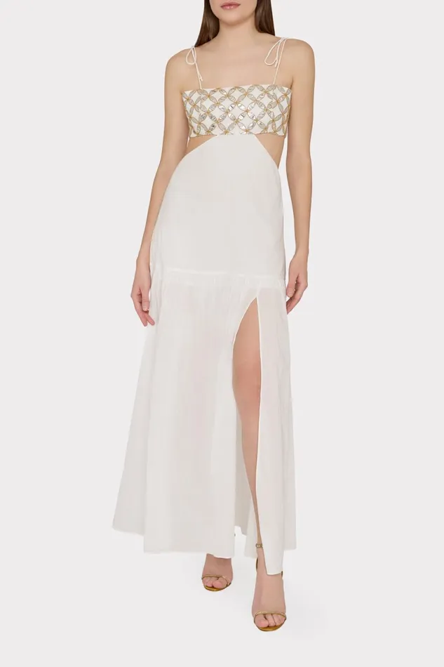 Milly Atalia Mirrored Embroidery Maxi CoverUp Dress Whitegold Women Swim and Coverups Milly Atalia Mirrored Embroidery Maxi CoverUp Dress Whitegold Women Swim and Coverups