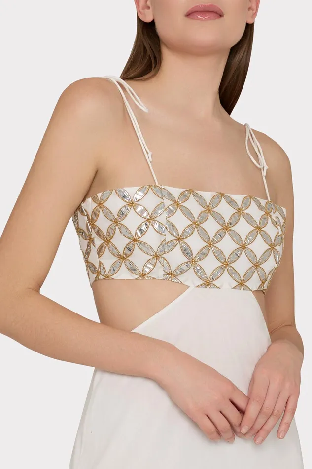 Milly Atalia Mirrored Embroidery Maxi CoverUp Dress Whitegold Women Swim and Coverups Milly Atalia Mirrored Embroidery Maxi CoverUp Dress Whitegold Women Swim and Coverups
