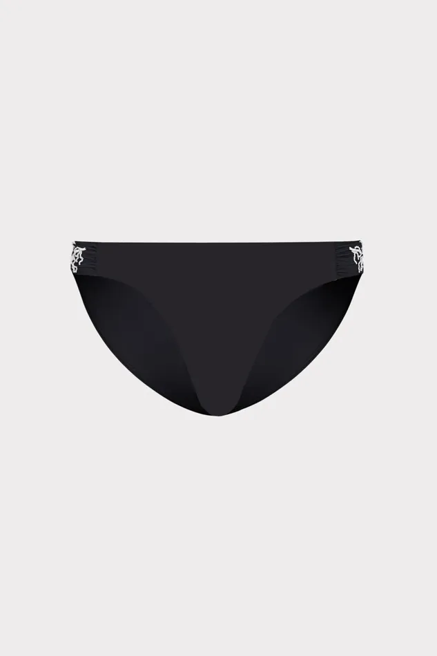 Milly Beaded Applique Bikini Bottom With Side Tabs Black Women Bikinis