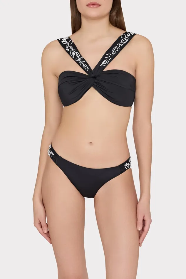 Milly Beaded Applique Bikini Bottom With Side Tabs Black Women Bikinis Milly Beaded Applique Bikini Bottom With Side Tabs Black Women Bikinis