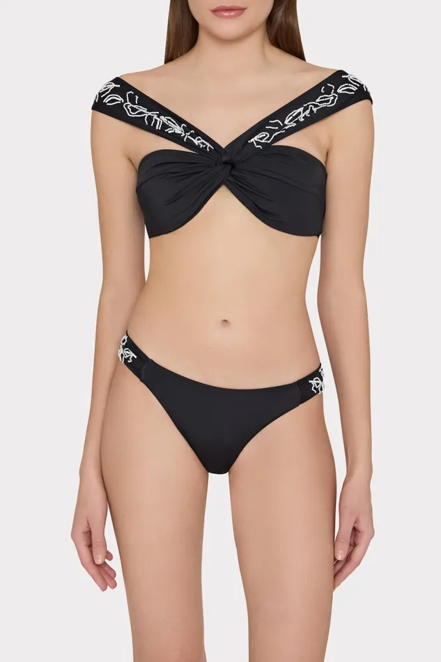 Milly Beaded Applique Bikini Bottom With Side Tabs Black Women Bikinis Milly Beaded Applique Bikini Bottom With Side Tabs Black Women Bikinis