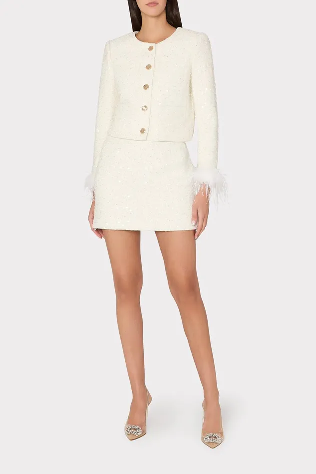 Milly Beaded Tweed Modern Mini Skirt White Women Skirts Milly Beaded Tweed Modern Mini Skirt White Women Skirts