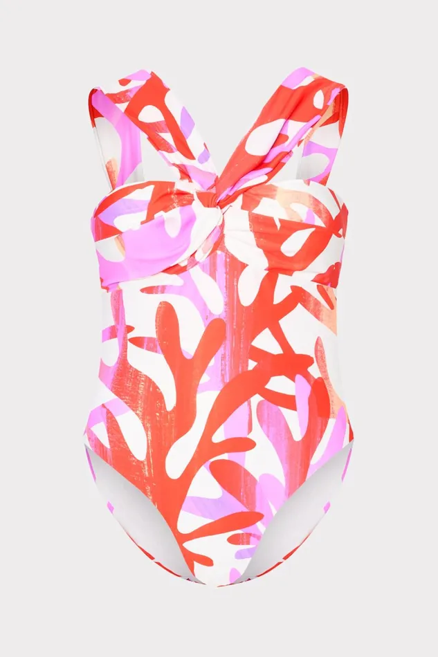 Milly Betsy Italian Under The Sea Bandeau One Piece Pink Multi Women One Piece Swimsuits
