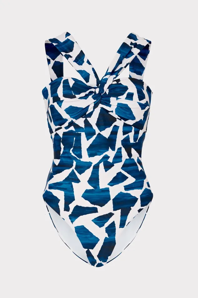Milly Betsy Ocean Puzzle Bandeau One Piece Navy Multi Women Swim and Coverups