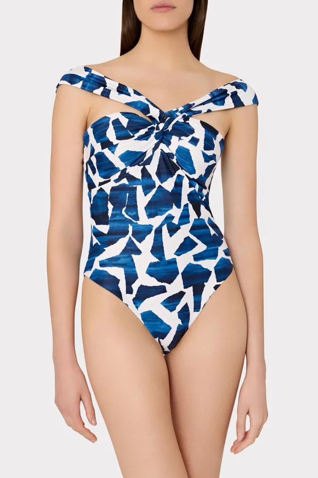 Milly Betsy Ocean Puzzle Bandeau One Piece Navy Multi Women Swim and Coverups Milly Betsy Ocean Puzzle Bandeau One Piece Navy Multi Women Swim and Coverups