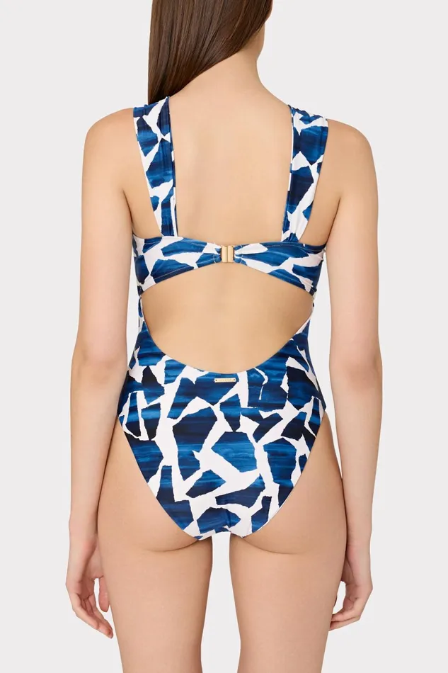 Milly Betsy Ocean Puzzle Bandeau One Piece Navy Multi Women Swim and Coverups Milly Betsy Ocean Puzzle Bandeau One Piece Navy Multi Women Swim and Coverups