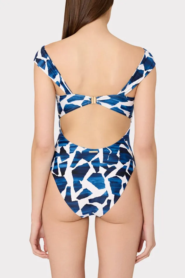 Milly Betsy Ocean Puzzle Bandeau One Piece Navy Multi Women Swim and Coverups Milly Betsy Ocean Puzzle Bandeau One Piece Navy Multi Women Swim and Coverups