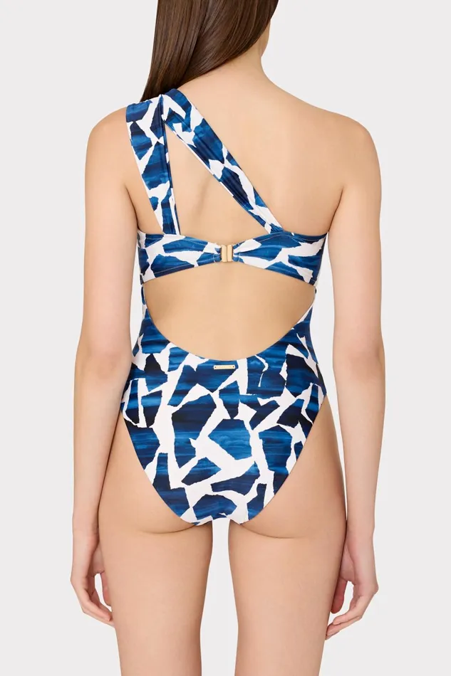 Milly Betsy Ocean Puzzle Bandeau One Piece Navy Multi Women Swim and Coverups Milly Betsy Ocean Puzzle Bandeau One Piece Navy Multi Women Swim and Coverups