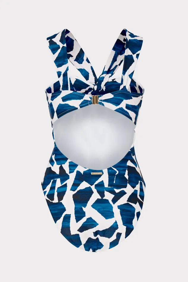 Milly Betsy Ocean Puzzle Bandeau One Piece Navy Multi Women Swim and Coverups Milly Betsy Ocean Puzzle Bandeau One Piece Navy Multi Women Swim and Coverups