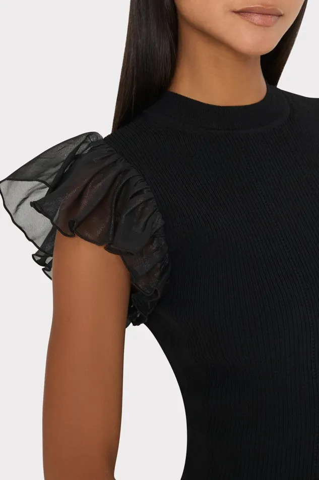 Milly Chiffon Flutter Sleeve Knit Top Black Women Sweaters and Knits Milly Chiffon Flutter Sleeve Knit Top Black Women Sweaters and Knits