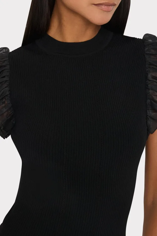 Milly Chiffon Flutter Sleeve Knit Top Black Women Sweaters and Knits Milly Chiffon Flutter Sleeve Knit Top Black Women Sweaters and Knits