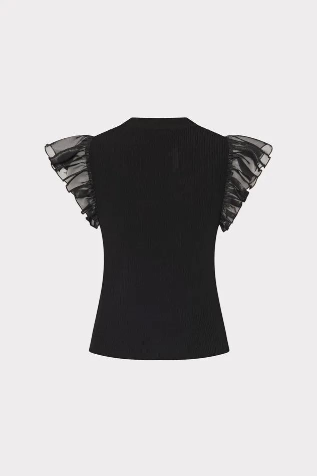 Milly Chiffon Flutter Sleeve Knit Top Black Women Sweaters and Knits Milly Chiffon Flutter Sleeve Knit Top Black Women Sweaters and Knits