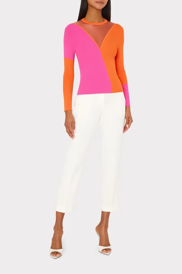 Milly Color Block Sheer Graphic Crewneck Coralpink Women Sweaters and Knits Milly Color Block Sheer Graphic Crewneck Coralpink Women Sweaters and Knits