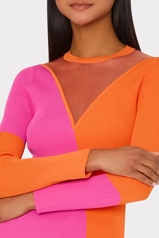 Milly Color Block Sheer Graphic Crewneck Coralpink Women Sweaters and Knits Milly Color Block Sheer Graphic Crewneck Coralpink Women Sweaters and Knits