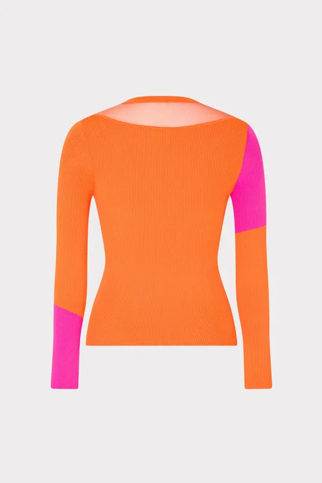 Milly Color Block Sheer Graphic Crewneck Coralpink Women Sweaters and Knits Milly Color Block Sheer Graphic Crewneck Coralpink Women Sweaters and Knits