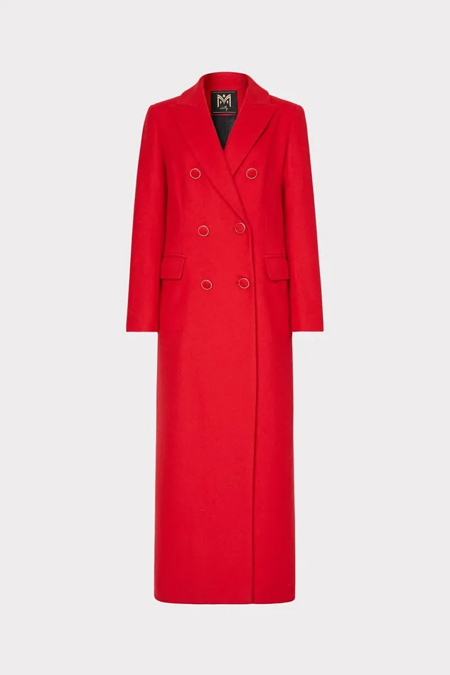 Milly Double Breasted Wool Coat Red Women Coats and Jackets