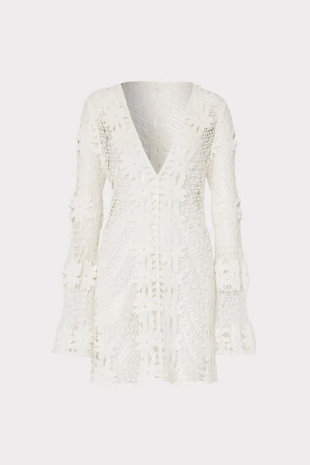 Milly Floral Crochet Coverup Dress White Women Swim and Coverups