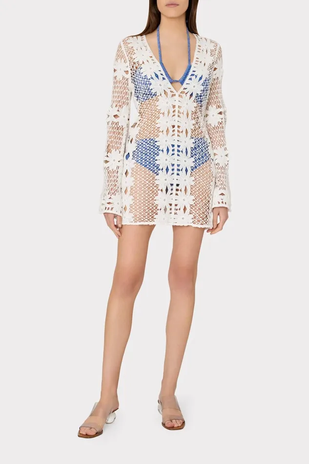 Milly Floral Crochet Coverup Dress White Women Swim and Coverups Milly Floral Crochet Coverup Dress White Women Swim and Coverups