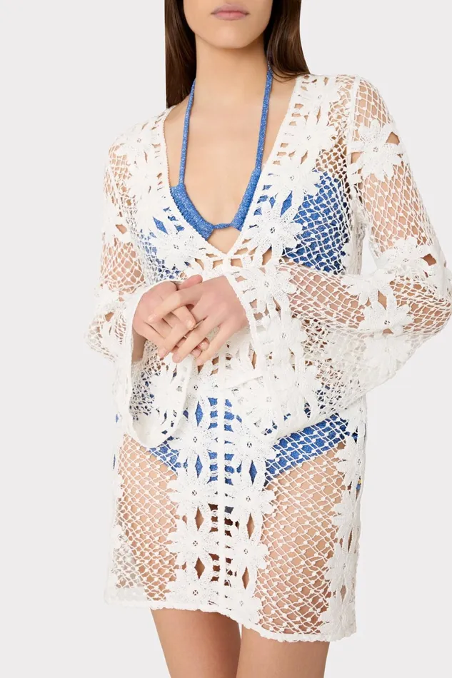 Milly Floral Crochet Coverup Dress White Women Swim and Coverups Milly Floral Crochet Coverup Dress White Women Swim and Coverups