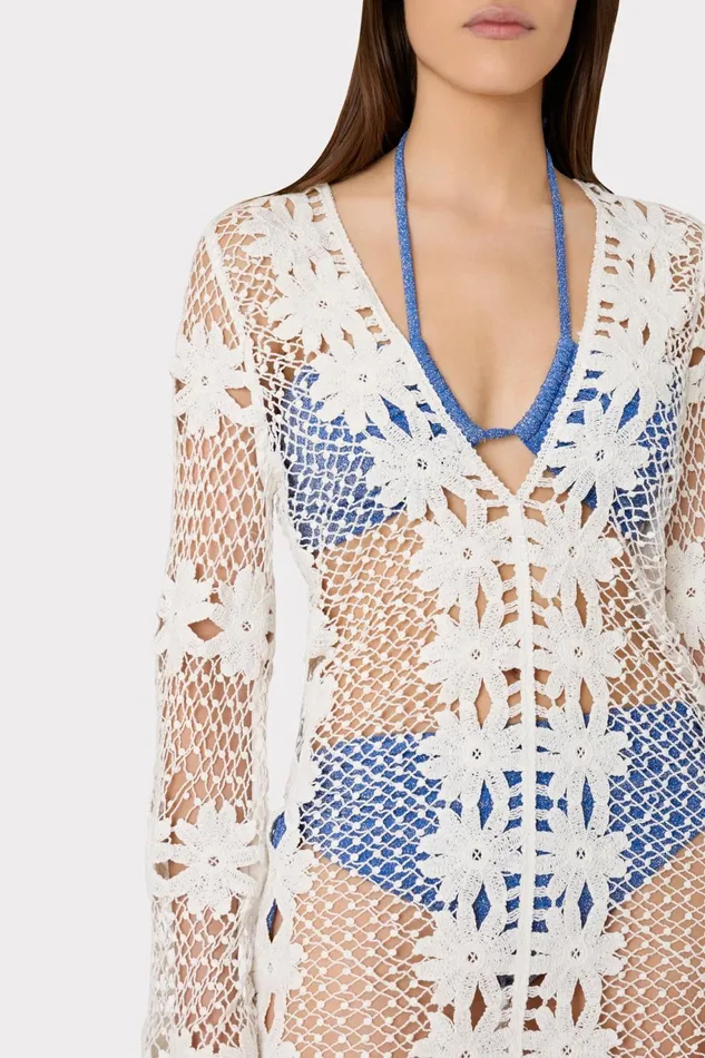 Milly Floral Crochet Coverup Dress White Women Swim and Coverups Milly Floral Crochet Coverup Dress White Women Swim and Coverups