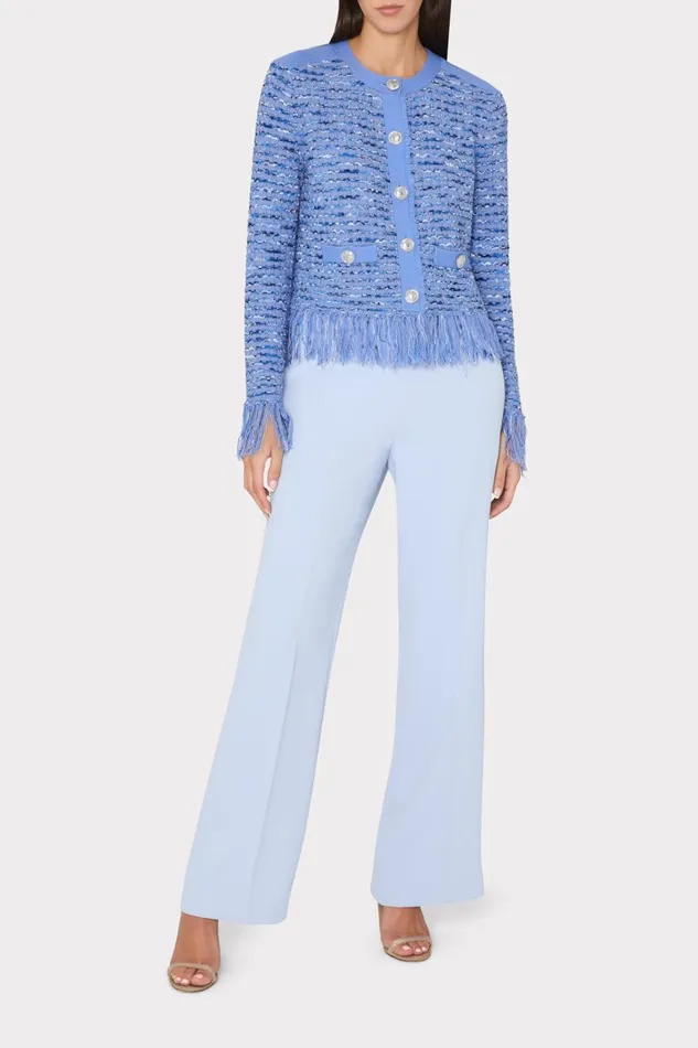 Milly Fringe Trim Cardigan Blue Women Cardigans Milly Fringe Trim Cardigan Blue Women Cardigans