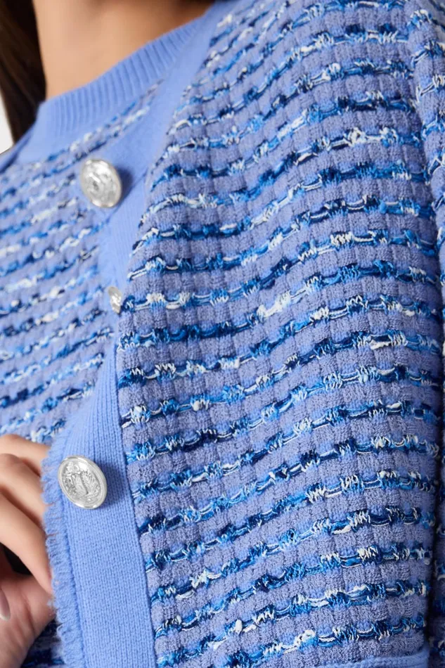 Milly Fringe Trim Cardigan Blue Women Cardigans Milly Fringe Trim Cardigan Blue Women Cardigans