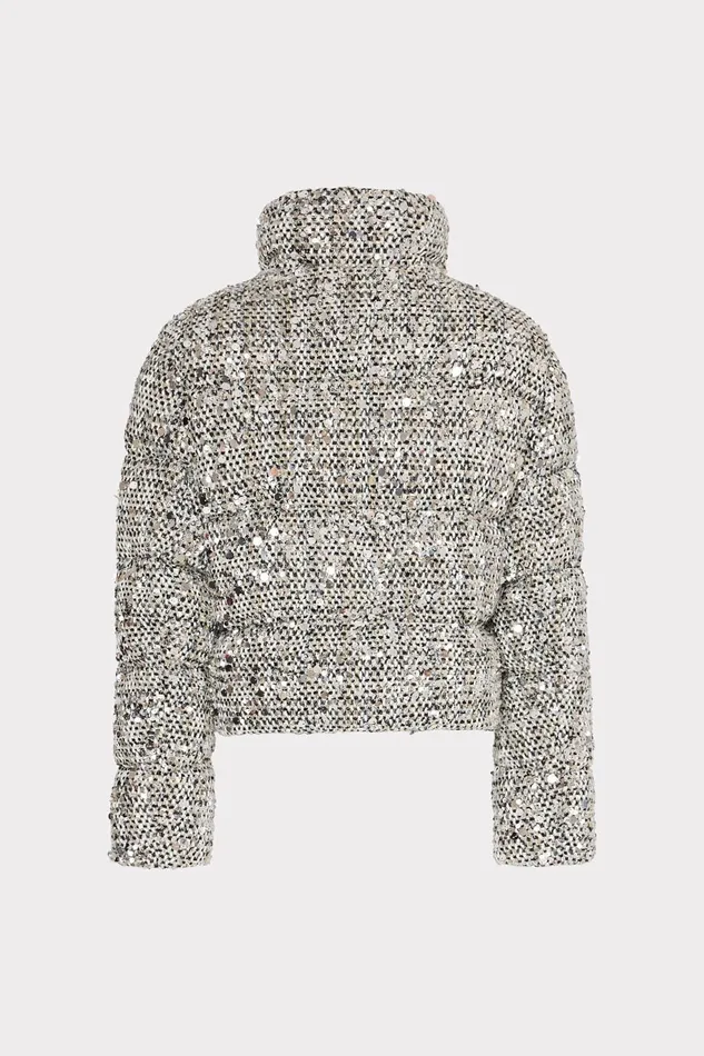 Milly Hayes Sequin Tweed Puffer Black Multi Women Coats and Jackets Milly Hayes Sequin Tweed Puffer Black Multi Women Coats and Jackets