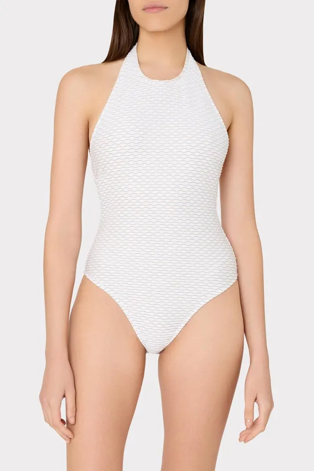 Milly Jackie Textured Waves Halter One Piece White Women Swim and Coverups Milly Jackie Textured Waves Halter One Piece White Women Swim and Coverups