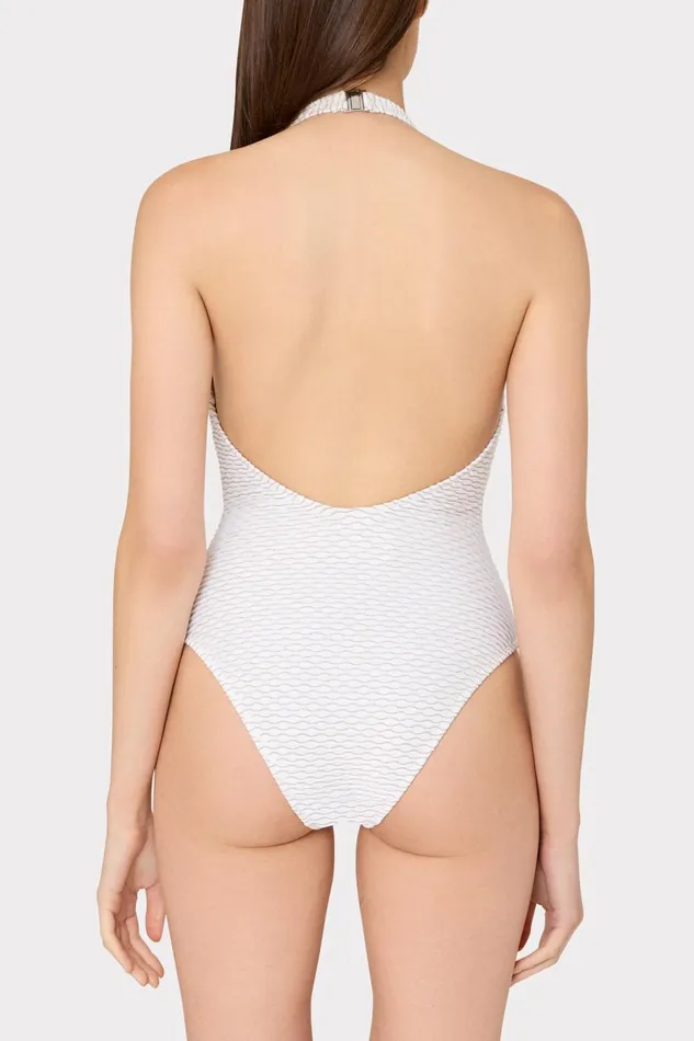 Milly Jackie Textured Waves Halter One Piece White Women Swim and Coverups Milly Jackie Textured Waves Halter One Piece White Women Swim and Coverups