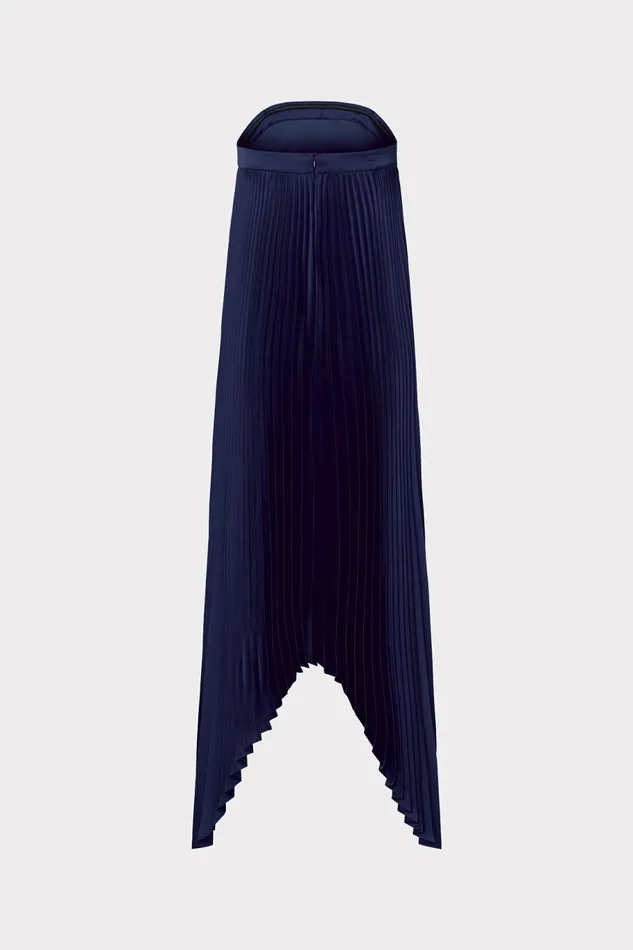 Milly Jordyn Satin Pleated Strapless Dress Navy Women Dresses Milly Jordyn Satin Pleated Strapless Dress Navy Women Dresses