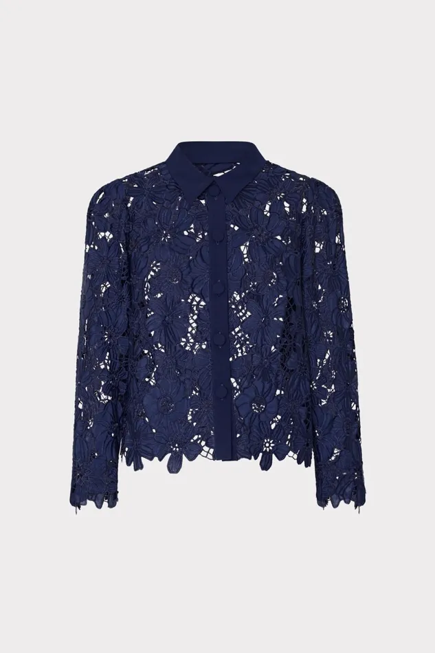 Milly June Roja Lace Top Navy Women Tops